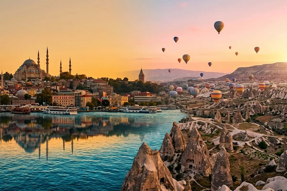 Mosquées d'Istanbul et montgolfières au-dessus de la Cappadoce, Turquie